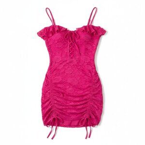 Outcast Hot Pink Lace Corset Mini Dress Ruched Y2K Barbiecore Party Club Dress S
